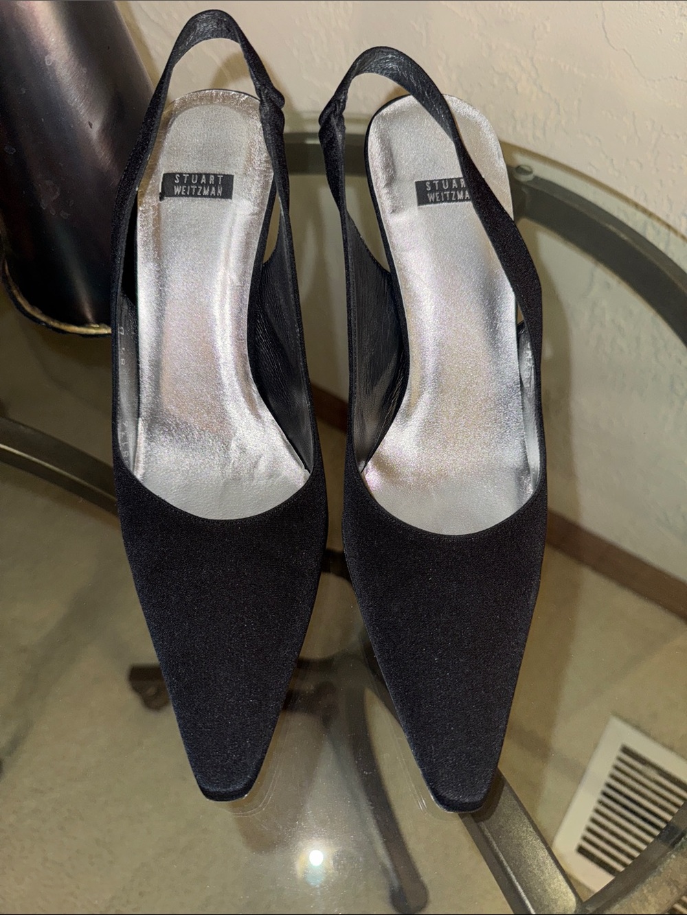 Stuart Weitzman Black Pointed-Toe Slingback Heels